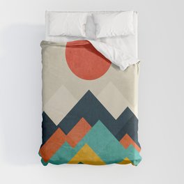 Geometric Triangle Comforter Cover,Orange Dark Grey Light Grey