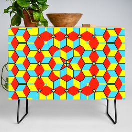 Dramatic geometric abstract cube art showing three-dimensional colorful cubes in a square pattern Credenza
