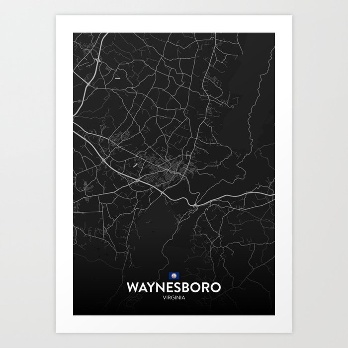 Waynesboro, Virginia, United States - Dark City Map Art Print