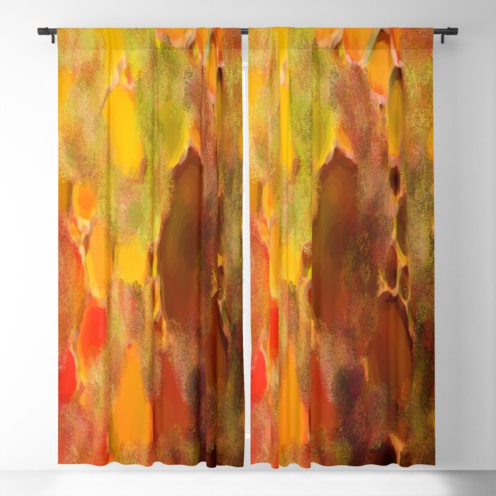 Orange Brown Gold Avocado Green Watercolor Abstract by Saletta Home Decor Blackout Curtain