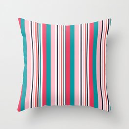 Cute and colorful orange,white,black,pink and teal striped pattern Throw Pillow