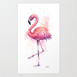Pink Flamingo Watercolor Tropical Bird Art Print