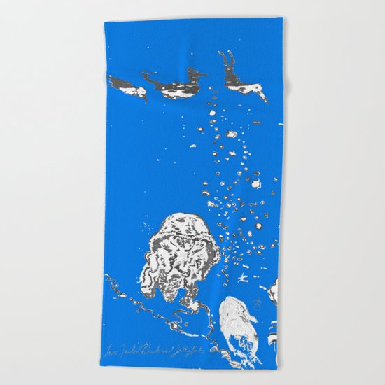 Two Tailed Duck and Jellyfish Royal Brilliant Blue Beach Towel
