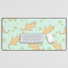 Pattern with Rolling Cats in Mint Desk Mat