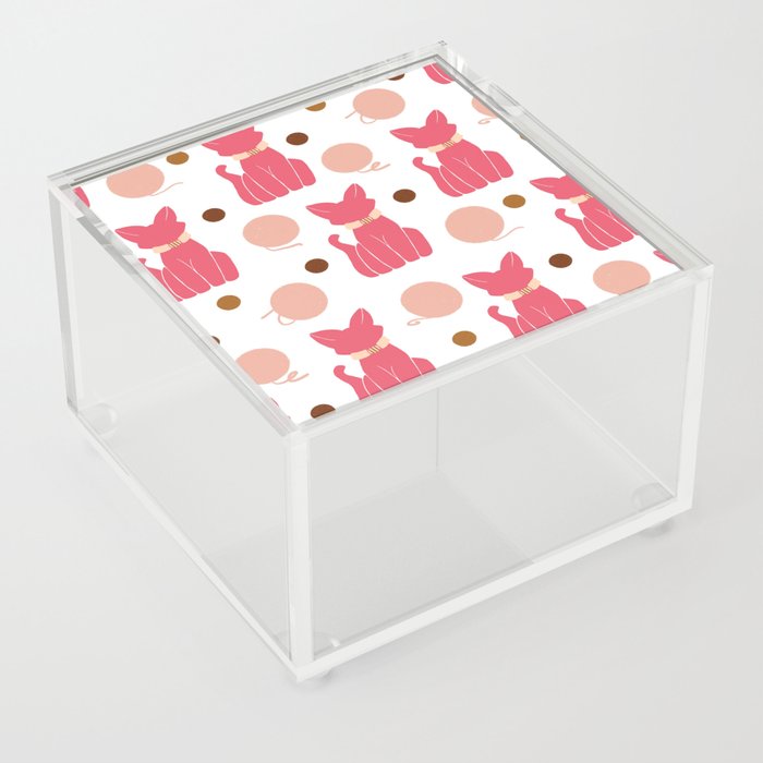 Cat Pattern Pink on White Acrylic Box