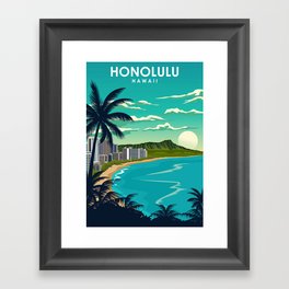 Honolulu Hawaii Vintage Minimal Travel Poster Framed Art Print