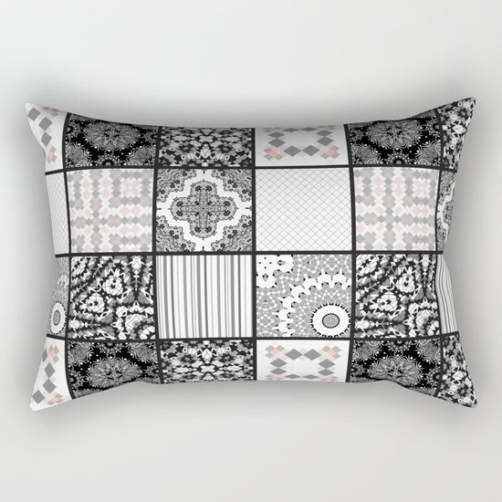 Patchwork . Squares of black, gray Patterns . Rectangular Pillow