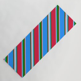 [ Thumbnail: Crimson, Powder Blue, Blue & Green Colored Pattern of Stripes Yoga Mat ]