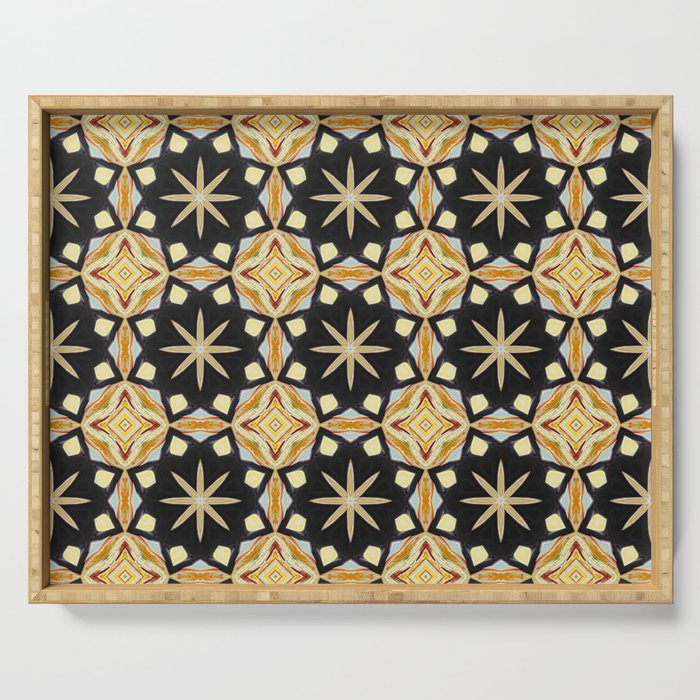 Yellow Black Geometric Stars Serving Tray