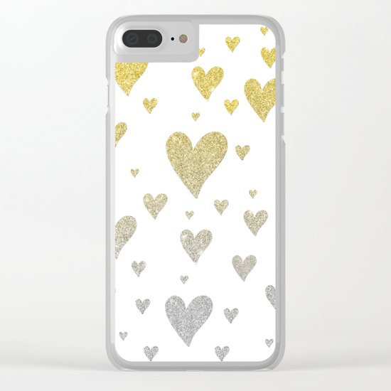 Glitter Hearts Clear iPhone Case