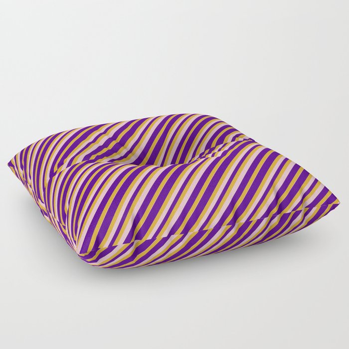 Indigo, Goldenrod & Pink Colored Pattern of Stripes Floor Pillow