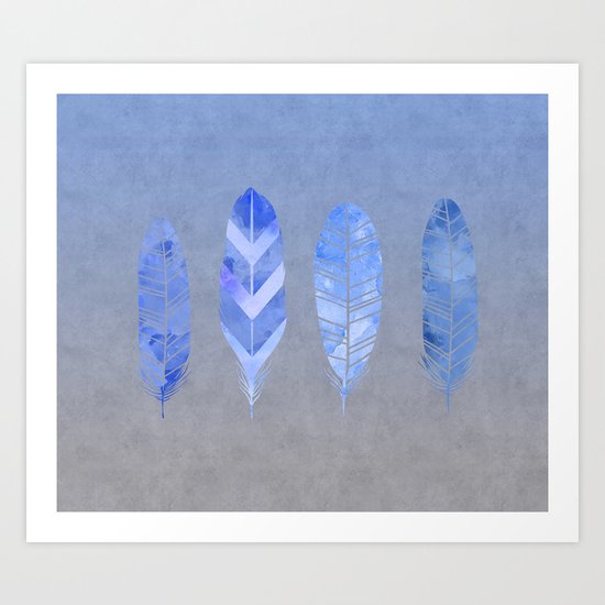 Blue Feather watercolor art Art Print