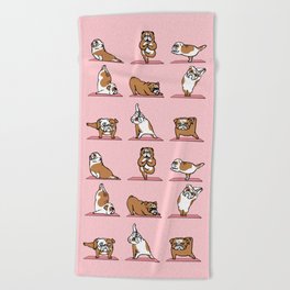 English Bulldog Yoga in Pink Beach Towel