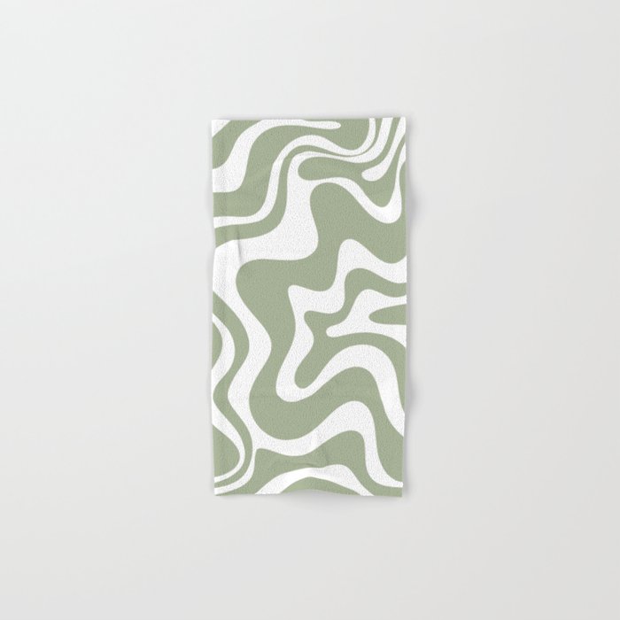 Liquid Swirl Abstract Pattern in Sage Green and White Hand & Bath Towel
