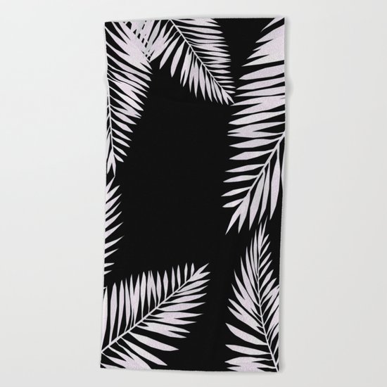 Watercolor tropical palm leaves black Beach Towel