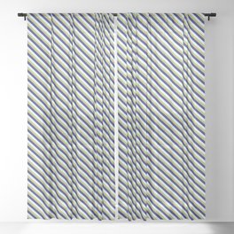 [ Thumbnail: Dark Khaki, Midnight Blue & Light Cyan Colored Lined/Striped Pattern Sheer Curtain ]