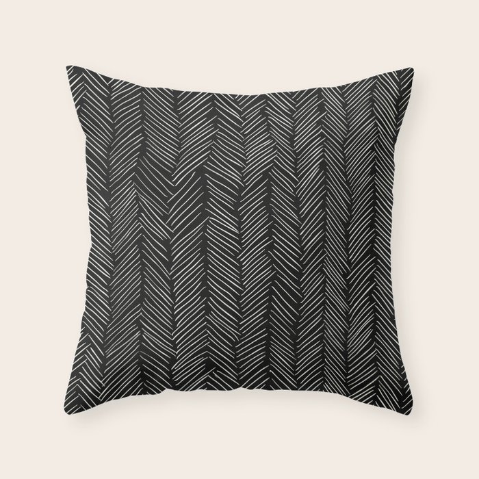 Herringbone Cream On Black Throw Pillow By Followmeinstead Society6