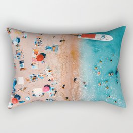 Aerial Beach Print, Summer Sea Waves, Aerial Ocean Waves Print, Aerial Beach Sea Print, Art Print, Blue Ocean, People and Beach Umbrellas Rectangular Pillow