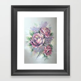 Pastel roses and lillac flowers bouquet Framed Art Print