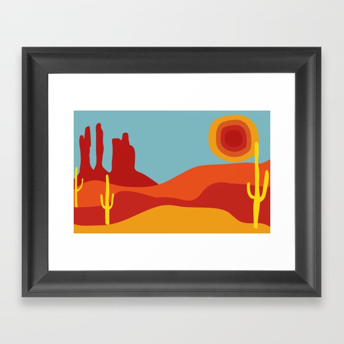 Funky Retro Desert in 70s Colors Framed Art Print