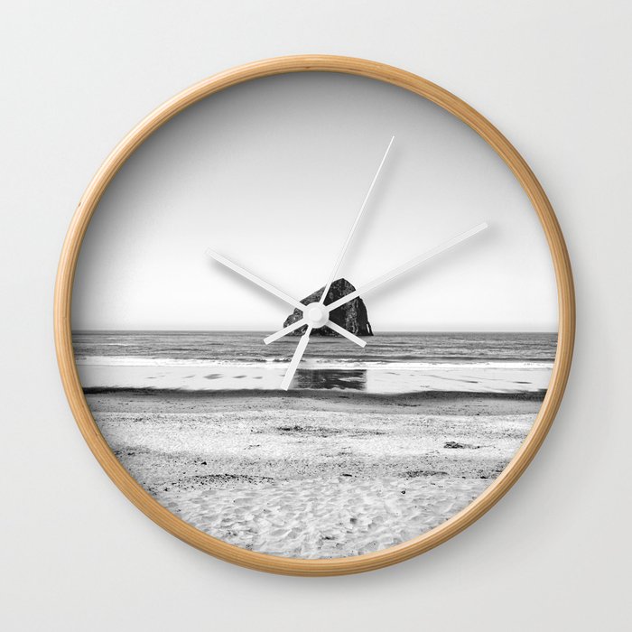 Pacific City Oregon Coast | Cape Kiwanda Sea Stack | Black and White Travel Photography Wall Clock
