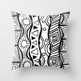 Four Waves - Freestyle Tribal Doodle Design Throw Pillow