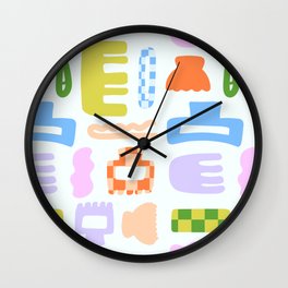 Hair Clips and Claws Colorful Check Beauty Illustration Wall Clock