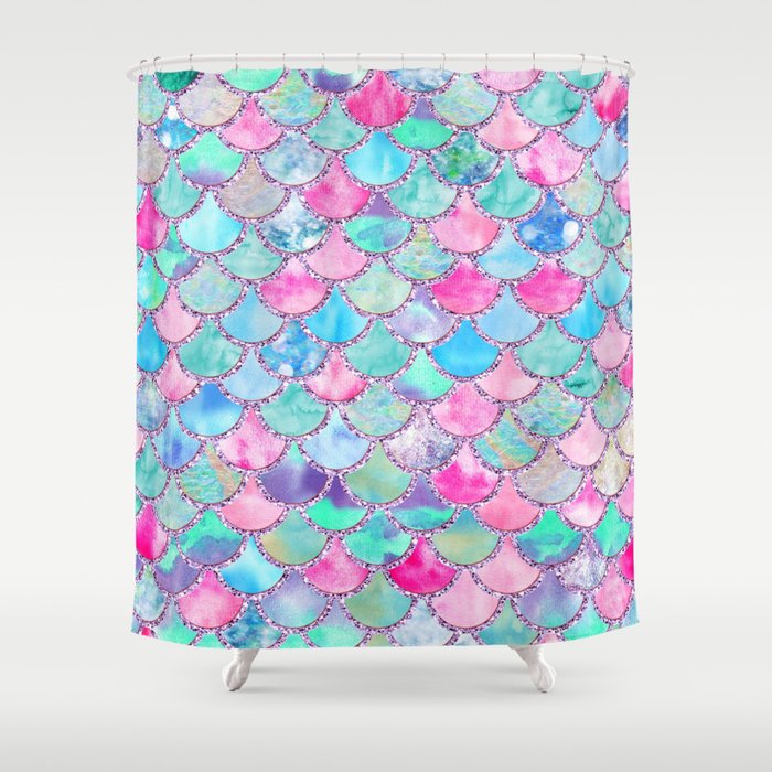 Colorful Pink And Blue Watercolor Trendy Glitter Mermaid