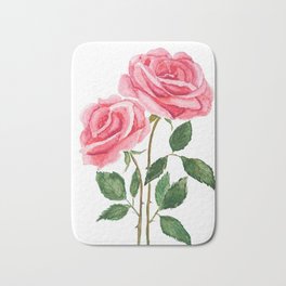 two pink roses watercolor Bath Mat | Floralwatercolor, Naturearts, Flowersarts, Watercolor, Pinkrose, Pinkflowers, Botanicalflower, Rosearts, Romanticrose, Watercolorrose 