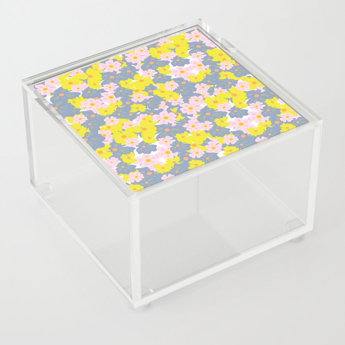 Pastel Spring Flowers On White Acrylic Box