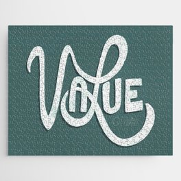 Value Lettering on Teal Jigsaw Puzzle