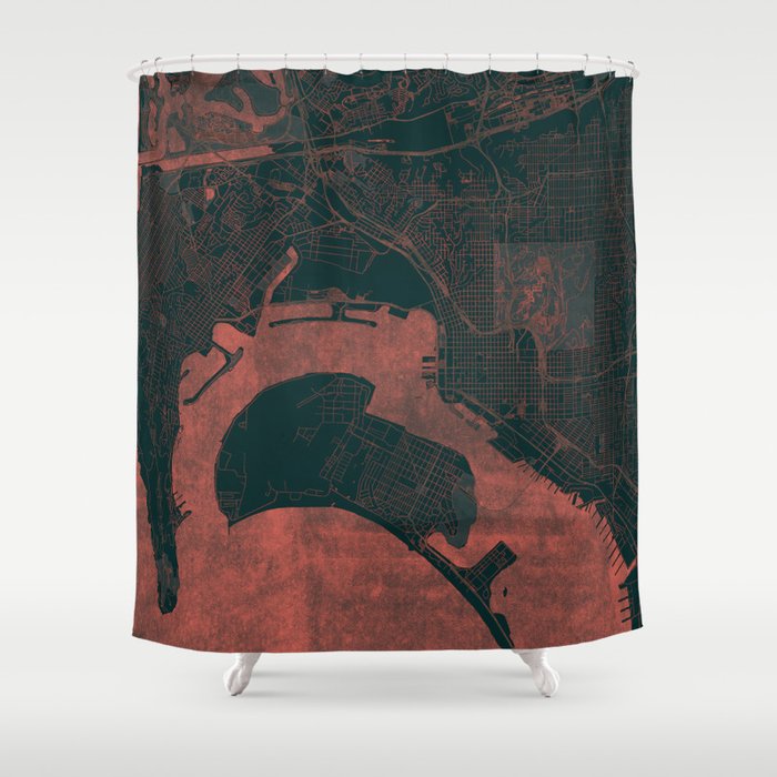 San Diego Map Red Shower Curtain