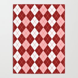 Red White Seamless Argyle Pattern Poster