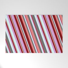 [ Thumbnail: Colorful Dim Gray, Light Coral, Maroon, Plum, and Light Cyan Colored Stripes/Lines Pattern Welcome Mat ]