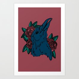 Raven and Flowers Art Print