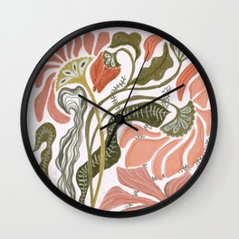 Modern Chalk still life with flowers and fern Wall Clock