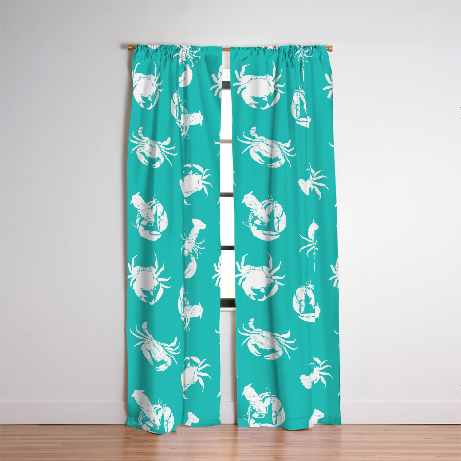 Crab Lobster Blue White Seafood Pattern Blackout Curtain By