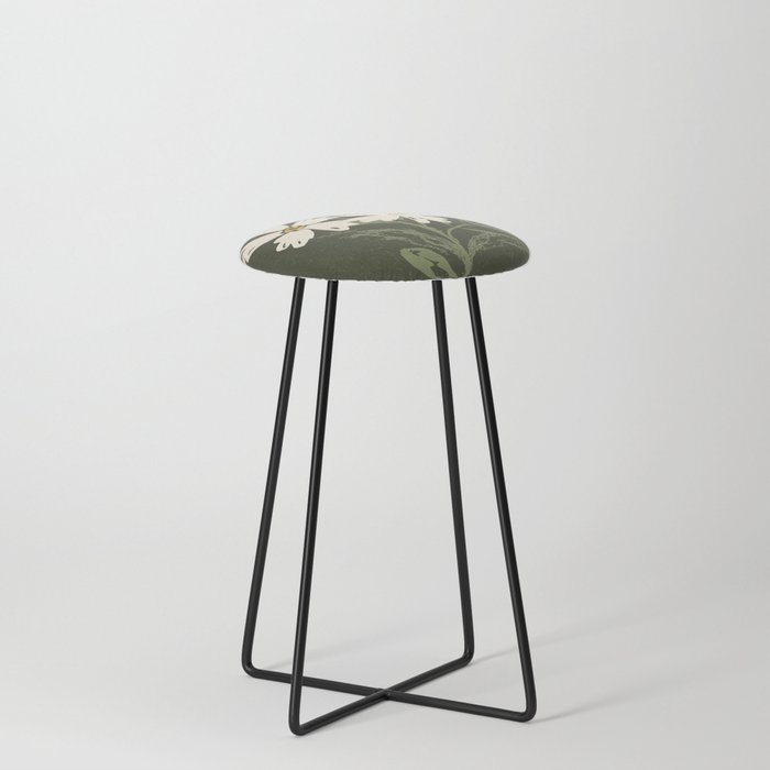 Three flowers on green background Counter Stool