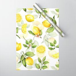 mediterranean summer lemon branches on white Wrapping Paper