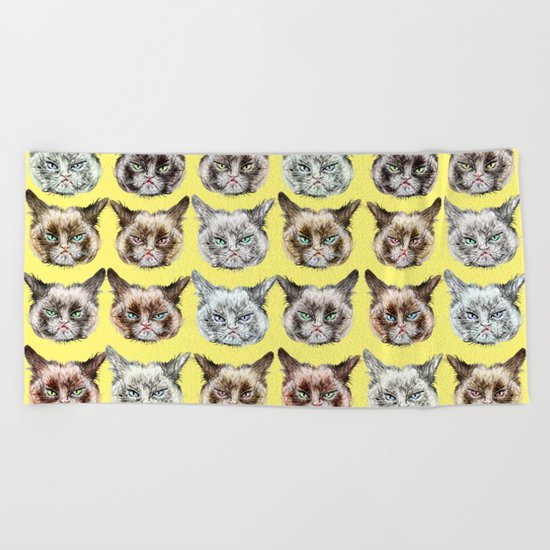 Cats Cats Cats on Yellow Beach Towel
