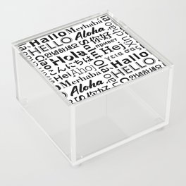 Hello in Foreign Languages - Black in White Acrylic Box
