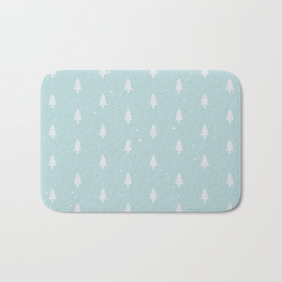 Christmas Trees Pattern Light Blue Bath Mat