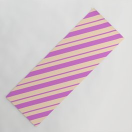 [ Thumbnail: Orchid & Bisque Colored Lines Pattern Yoga Mat ]