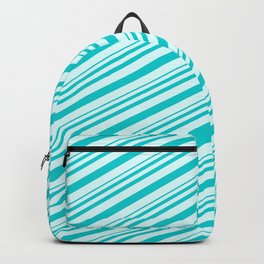 [ Thumbnail: Dark Turquoise & Light Cyan Colored Pattern of Stripes Backpack ]