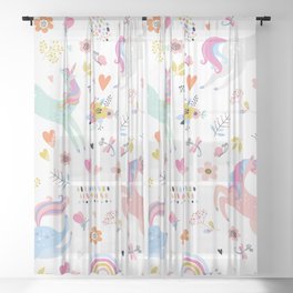 Magical Pastel Unicorn Floral Sheer Curtain