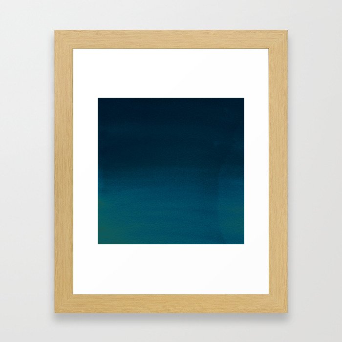 Hand painted navy blue green watercolor ombre brushstrokes Framed Art Print