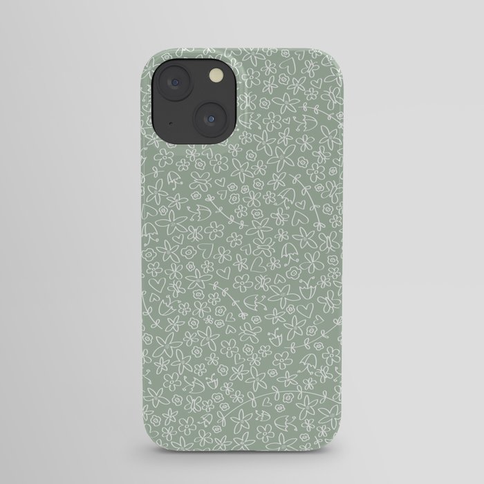 ditsy floral on sage green iPhone Case