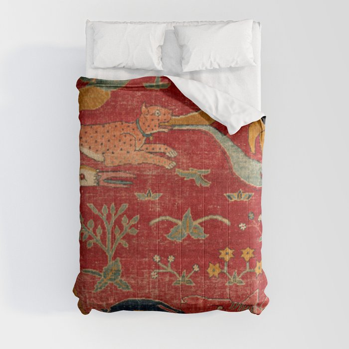 Animal Grotesques Mughal Carpet Fragment Digital Painting Comforter