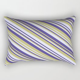 [ Thumbnail: Dark Slate Blue, Dark Khaki & Lavender Colored Striped Pattern Rectangular Pillow ]