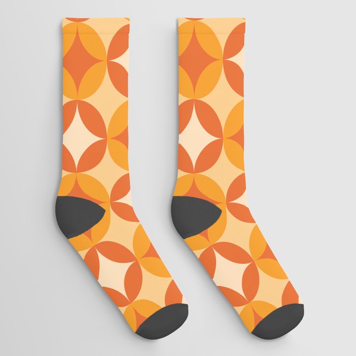 Orange Four Leaf circle tile geometric pattern. Digital Illustration background Socks